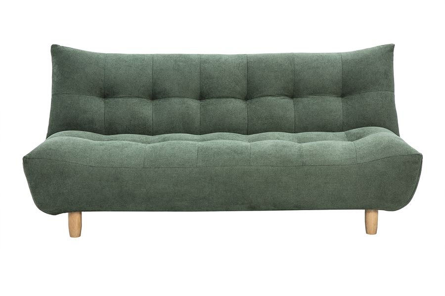 Canapé convertible scandinave 3 places en tissu chenille vert kaki et bois clair YUMI