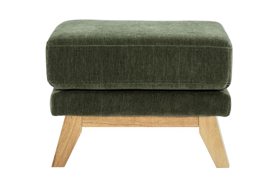Pouf poggiapiedi scandinavo in tessuto effetto velluto verde kaki e legno chiaro OSLO