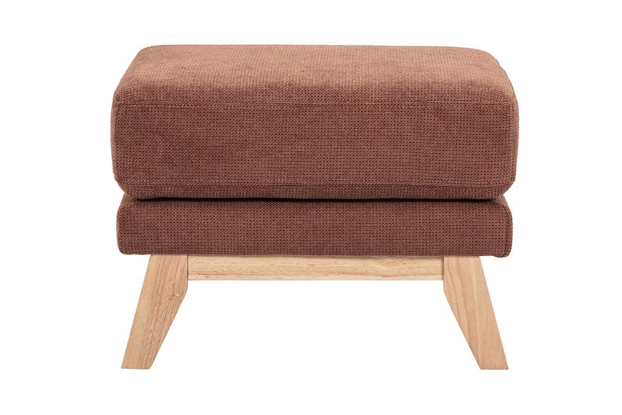 Pouf repose-pieds scandinave en tissu chenille terre brûlée et bois clair OSLO