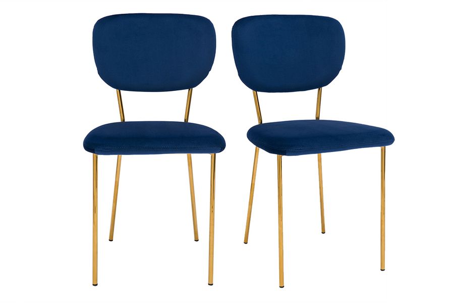 Sedie design in velluto Blu e struttura in metallo Dorato set di 2 LEPIDUS