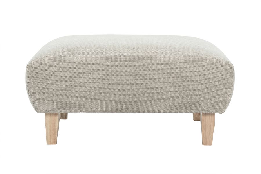 Pouf repose-pieds en tissu chenille beige et bois clair L75 cm BASTILLE