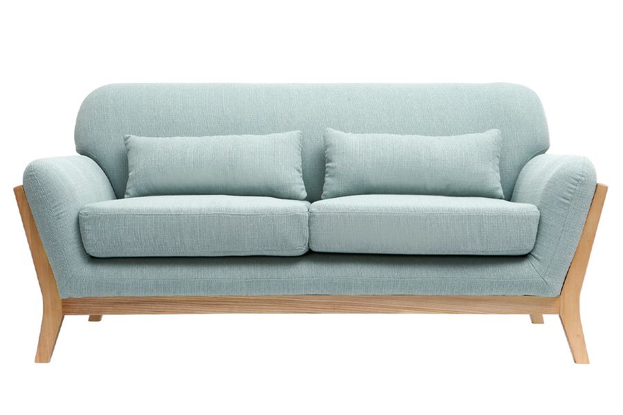 Sofa skandinavisch 2 Plätze Lagunenblau Holzbeine YOKO