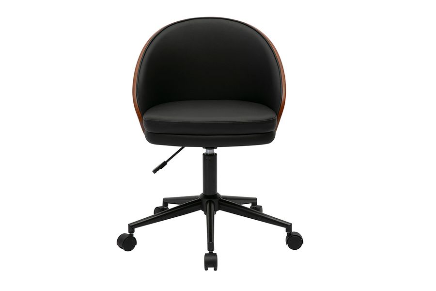 Sedia da ufficio con ruote nera, legno scuro e metallo TUCSON