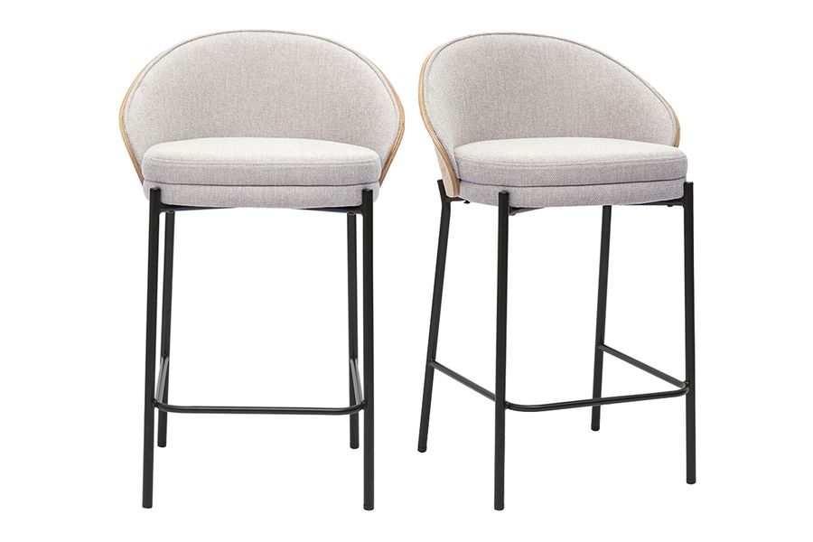 Tabourets de bar en tissu effet velours texturé beige, bois foncé et métal H65 cm (lot de 2) TUCSON