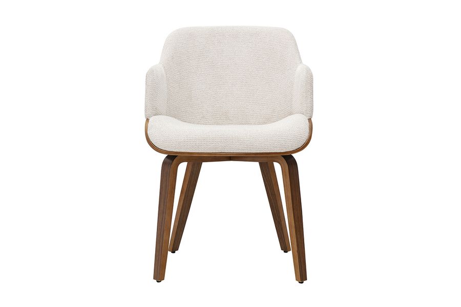 Chaise en tissu chenille beige et bois foncé EARL