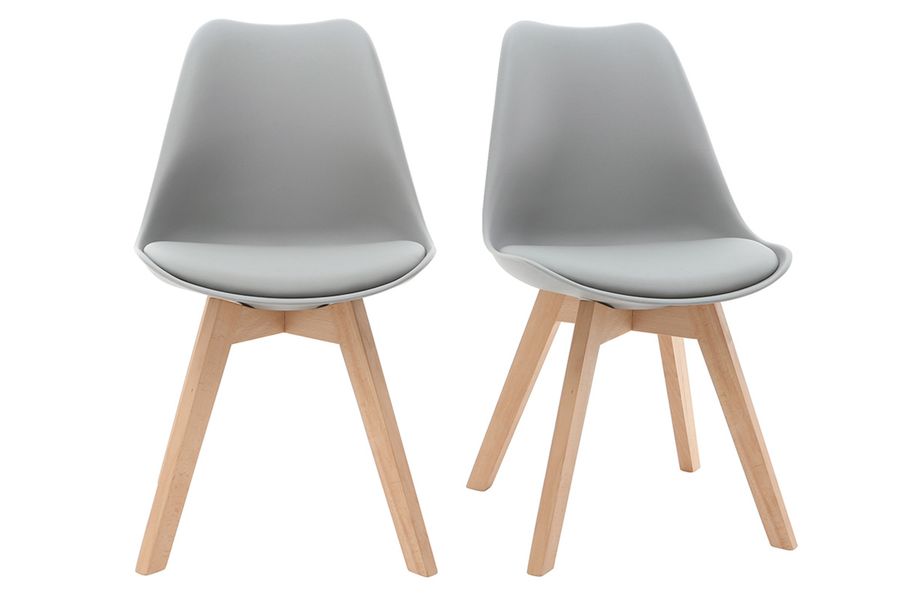 Set di 2 sedie design piede legno seduta grigia chiara PAULINE