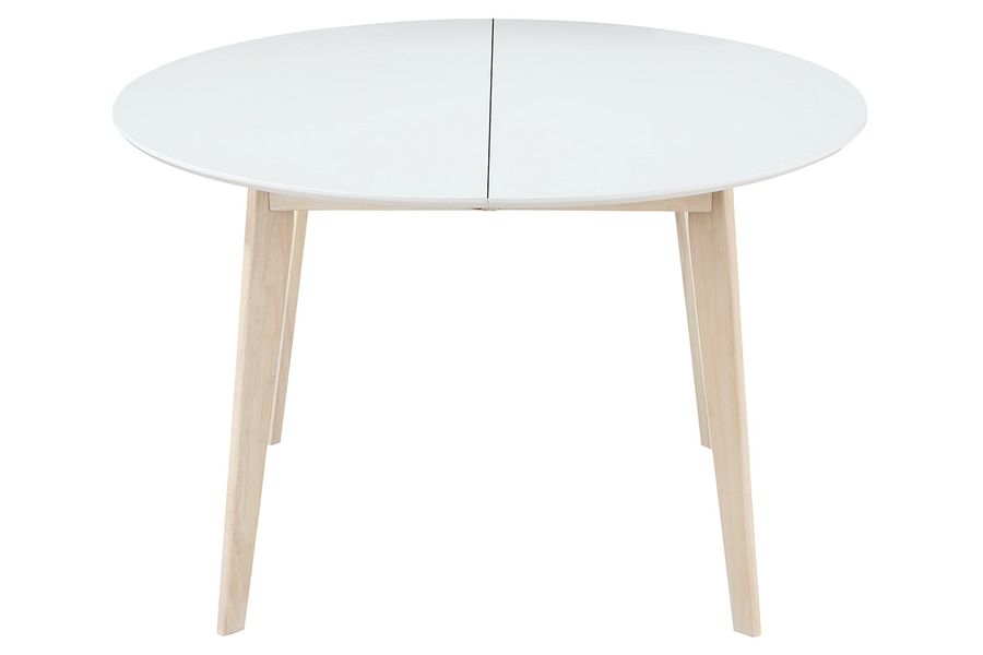Mesa de comedor diseño redonda extensible blanca y madera L120-150 LEENA