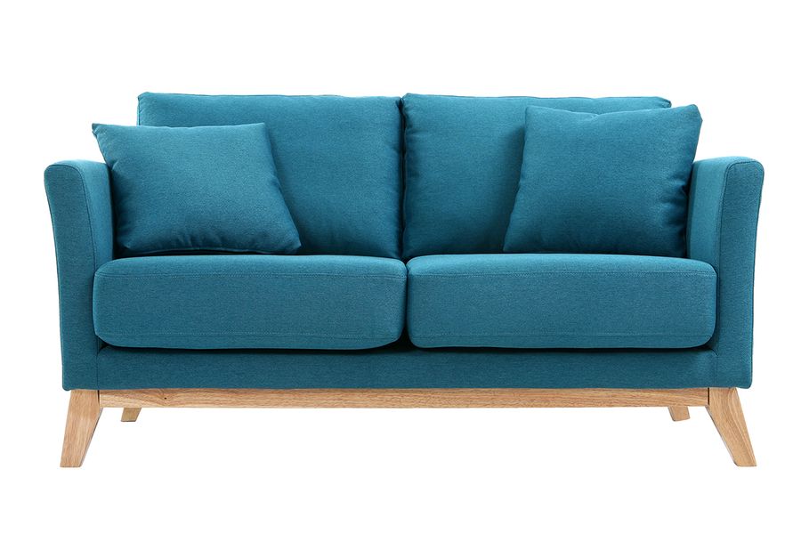 Sofá nórdico 2 plazas desenfundable  azul petróleo y patas madera clara OSLO