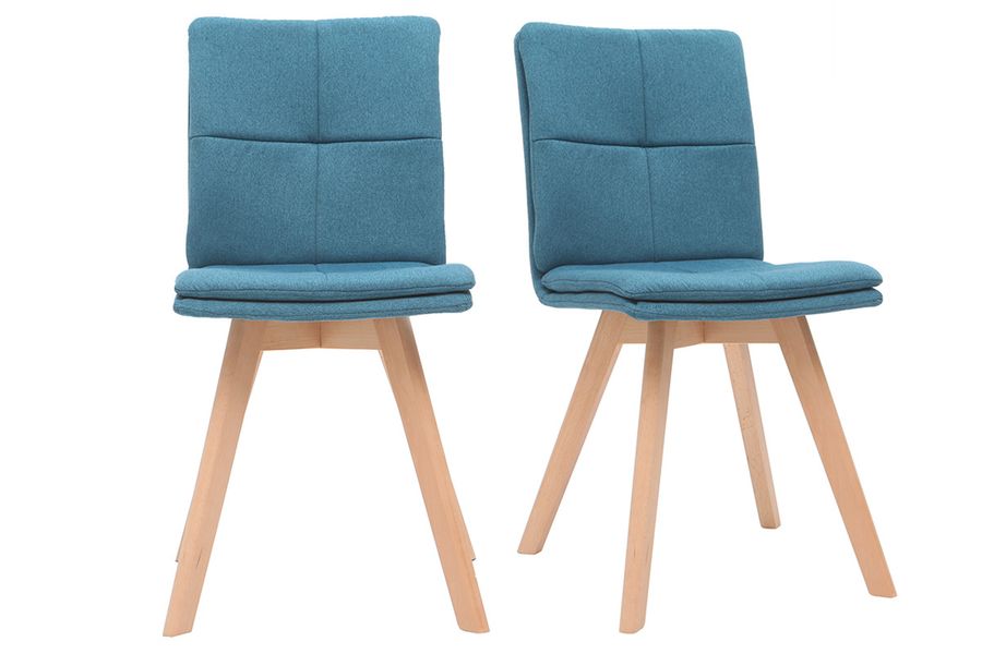 2er-Set Stühle skandinavisch blauer Stoff mit hellen Holzbeinen THEA