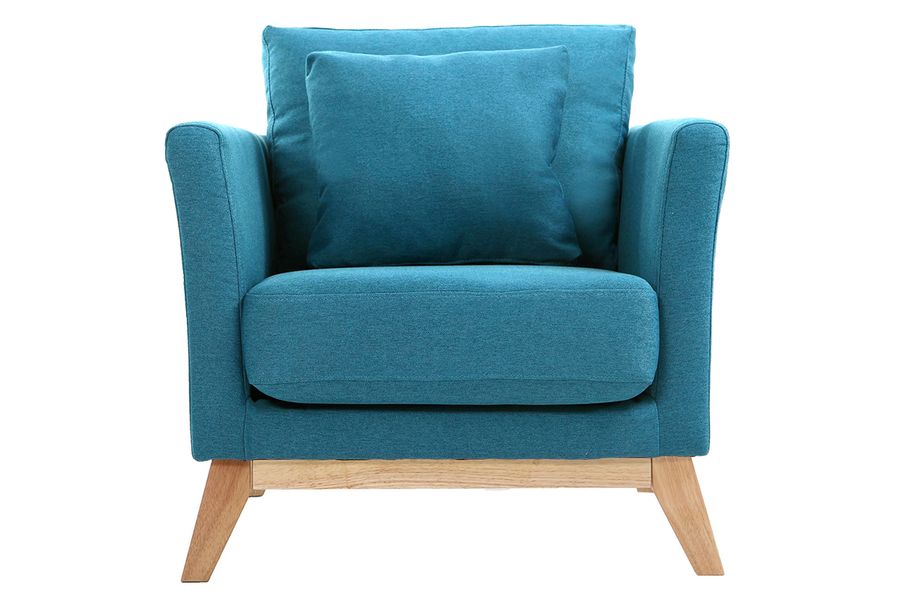 Sillón nórdico azul petróleo patas madera clara OSLO