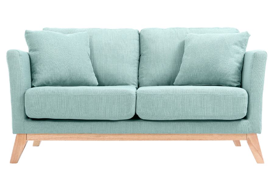 Sofa skandinavisch 2 Plätze Lagunenblau und helle Holzbeine OSLO