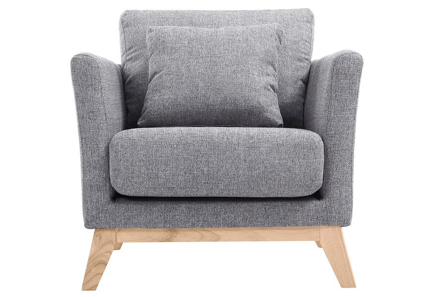 Sillón nórdico gris claro patas madera clara OSLO
