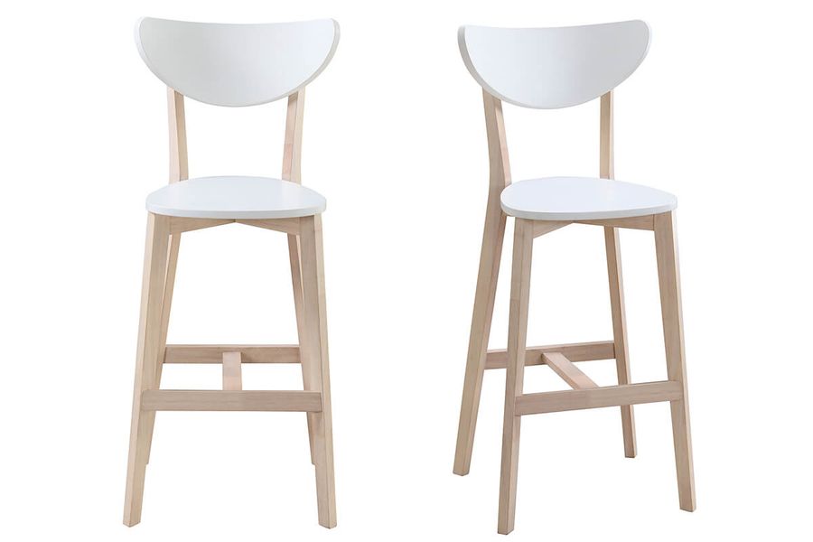 Barhocker skandinavisch Weiß und Holz 65cm 2er-Set LEENA