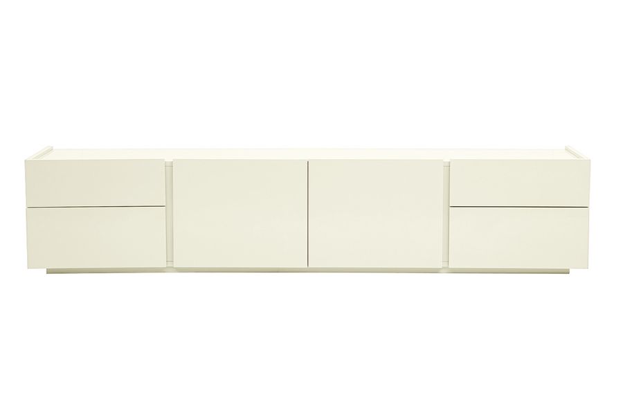 Meuble TV design beige laqué brillant avec rangements L199.8 cm ISAURE