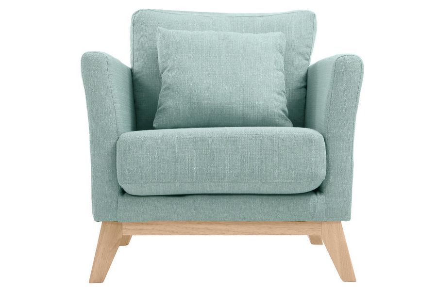 Sillón nórdico verde agua claro patas madera clara OSLO