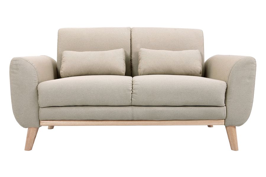 Design-Sofa 2 Plätze Stoff naturfarben und Eichenbeine EKTOR