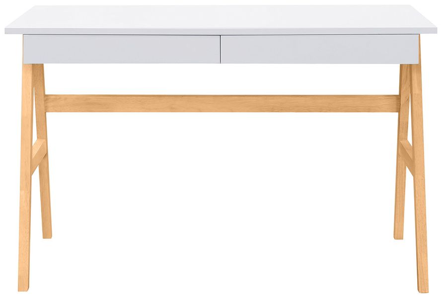 Bureau avec rangements 2 tiroirs scandinave blanc et bois clair chêne L120 cm BROOK