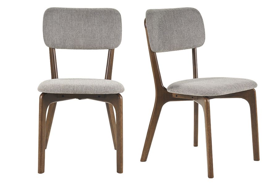 Chaises en tissu effet velours texturé gris et bois foncé (lot de 2) JOCA