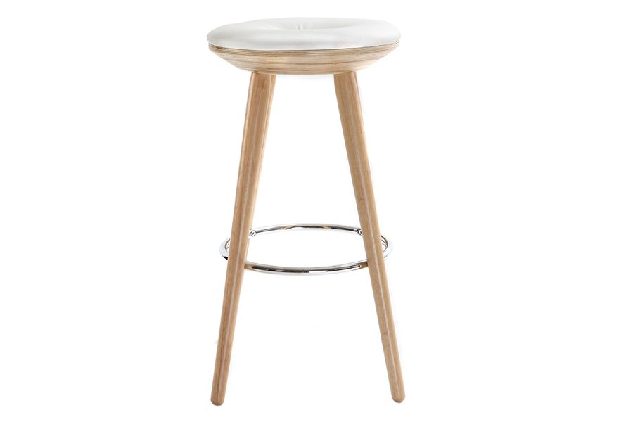 Sgabello da bar scandinavo 65cm PU bianco piedi legno chiaro NORDECO
