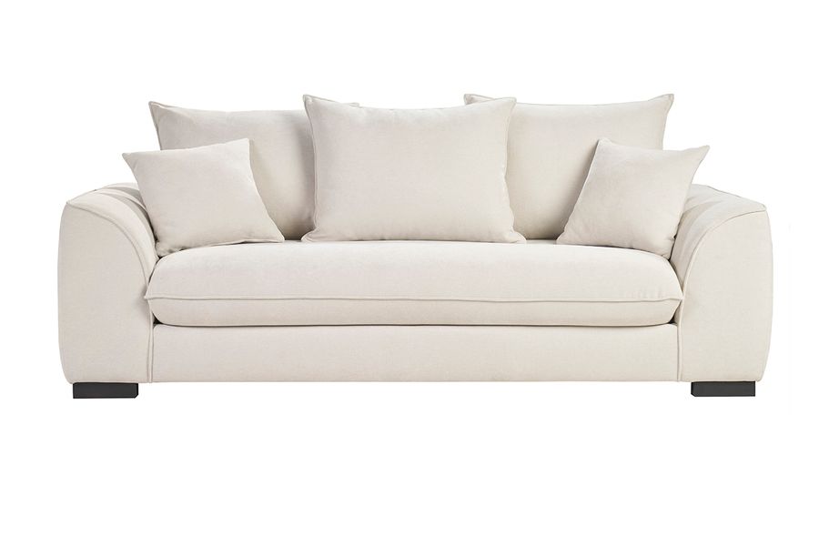 Canapé convertible 3 places en tissu effet velours beige avec matelas 12 cm ARMAND