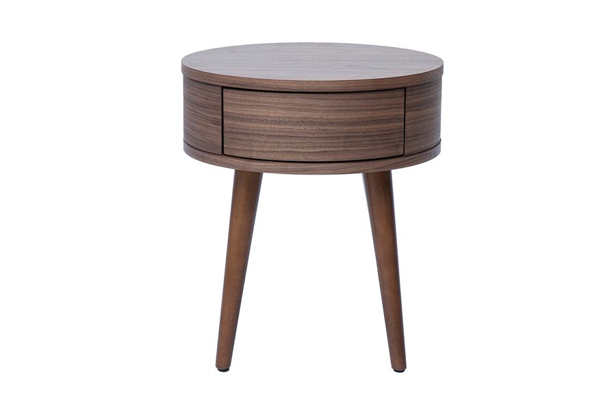 Table de chevet ronde en bois foncé avec tiroir JUDITH