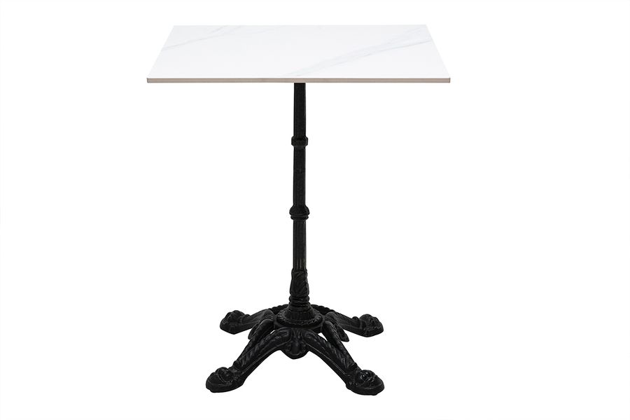 Table bistrot carrée en pierre minérale et métal noir L60 cm CONTY