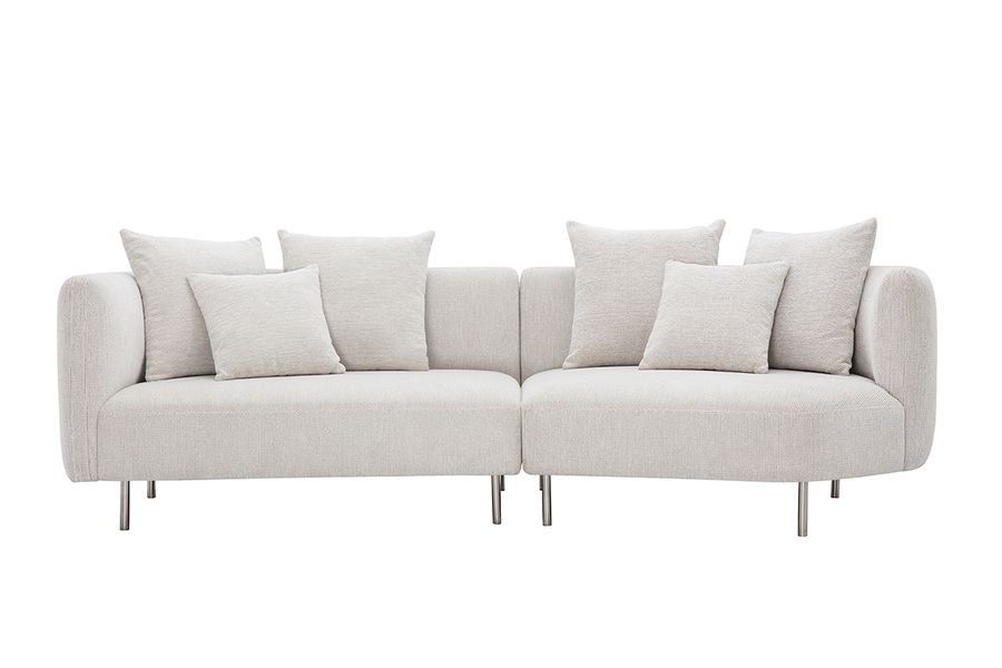 Divano design 3-4 posti in tessuto effetto velluto cincillà beige e metallo cromato IGLESIAS