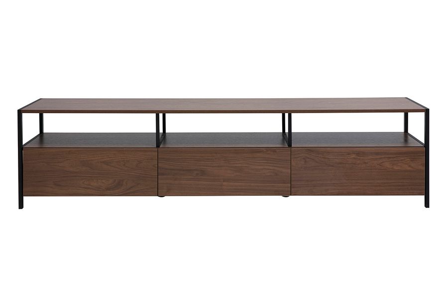 Meuble TV finition bois foncé noyer et métal noir L180 cm MAXENCE