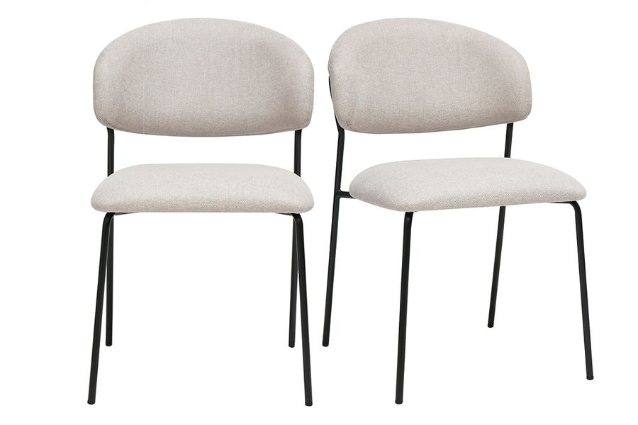 Sedie in tessuto effetto velluto beige testurizzato e metallo nero (set di 2) BENTA