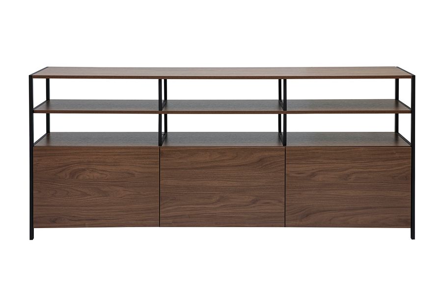 Buffet bas finition bois foncé noyer et métal noir L180 cm MAXENCE