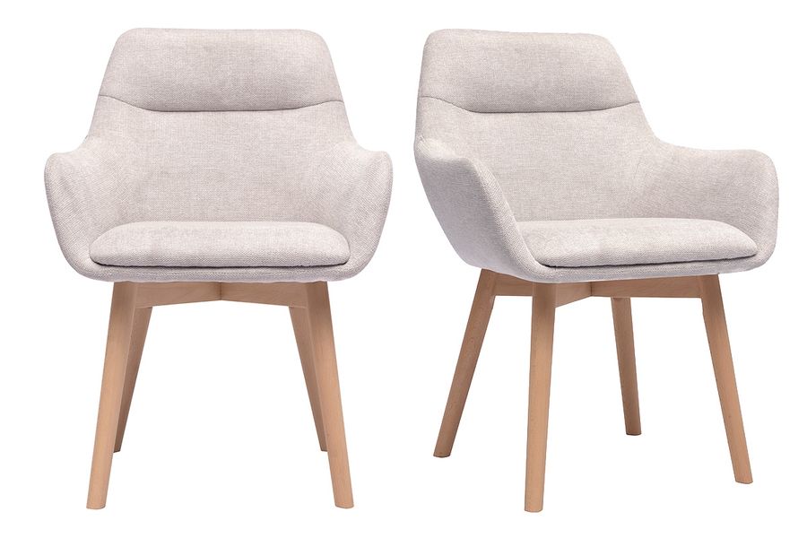 Chaises en tissu effet velours texturé beige et bois clair (lot de 2) ALESS