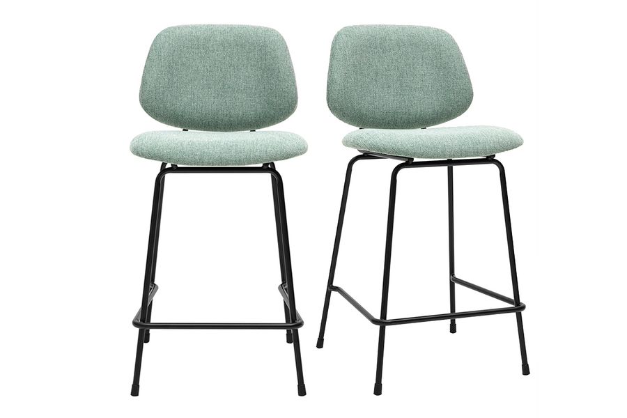 Tabourets de bar en tissu effet velours texturé vert céladon et métal H66.5 cm BARNET (lot de 2)