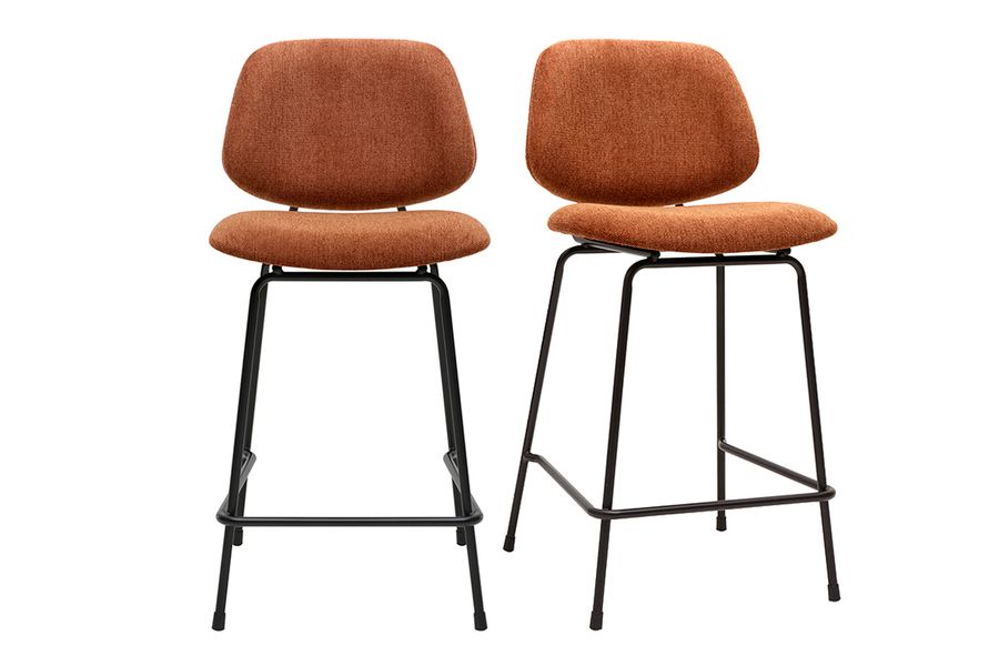 Tabourets de bar en tissu effet velours texturé terre brûlée et métal H66.5 cm BARNET (lot de 2)