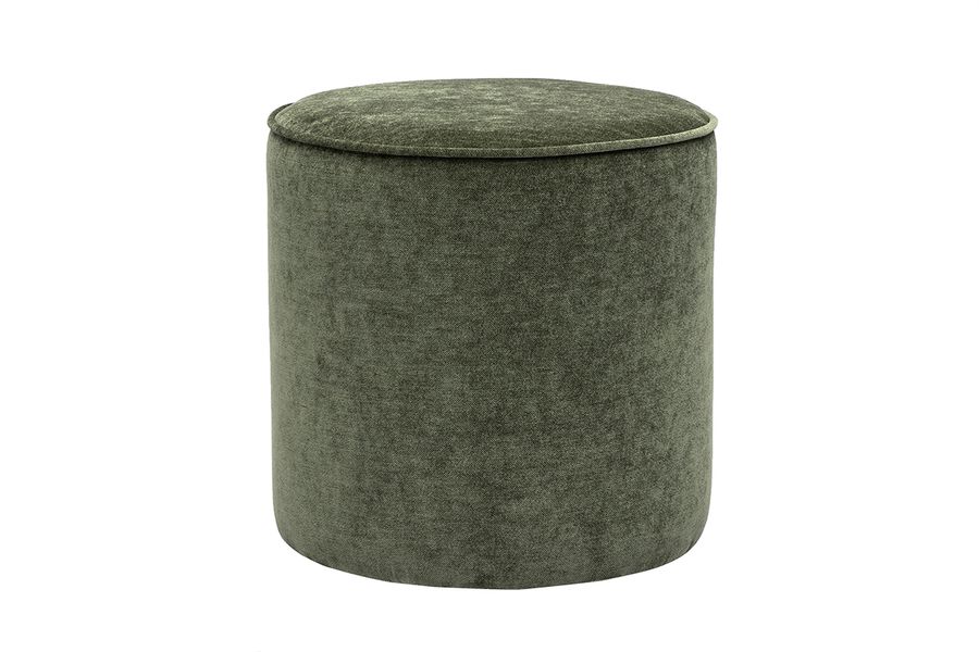 Pouf rond en tissu effet velours vert kaki D40 cm PAUL