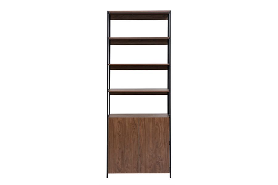 Bibliothèque avec rangements finition bois foncé noyer et métal noir L80 cm MAXENCE