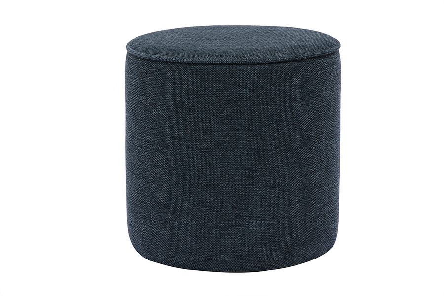 Pouf rond en tissu effet velours texturé bleu foncé D40 cm PAUL