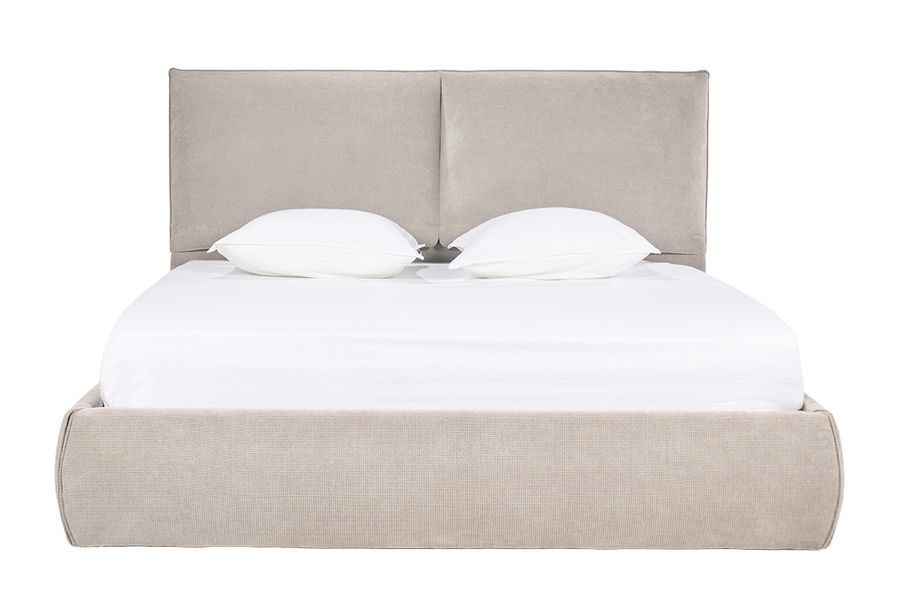 Lit coffre 2 places 160x200 cm en tissu chenille beige VIGO