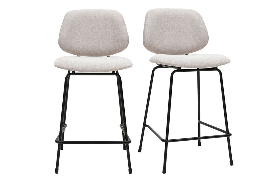 Tabourets de bar en tissu effet velours texturé beige et métal H66.5 cm BARNET (lot de 2)