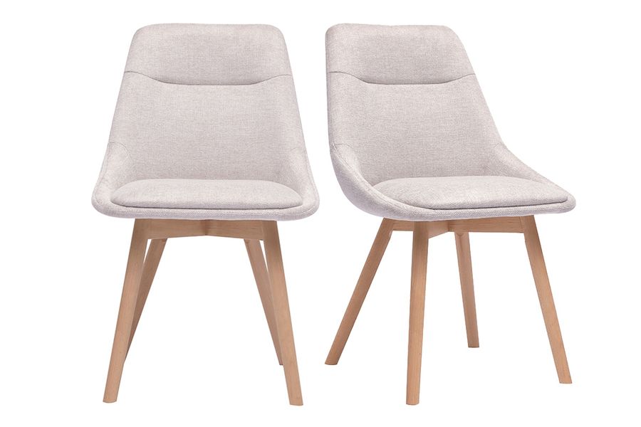 Sedie in tessuto effetto velluto testurizzato beige e legno chiaro (set di 2) ALESS