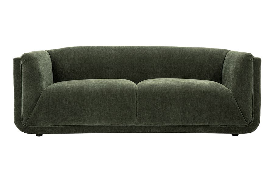 Canapé design 3 places en tissu effet velours vert kaki HOSBO