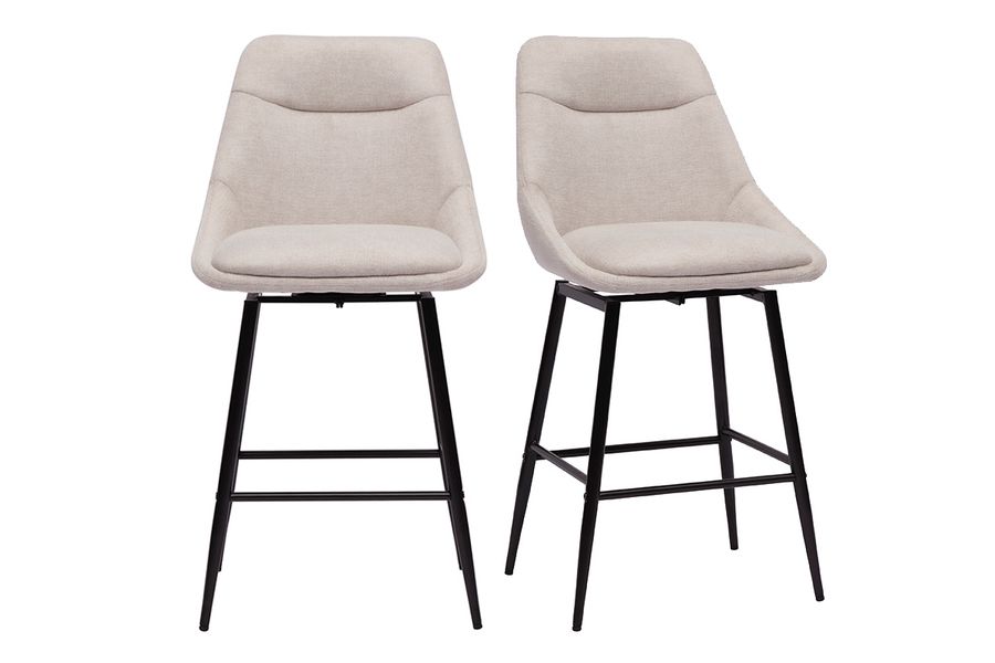 Sgabelli da bar girevoli a 360° in tessuto effetto velluto beige testurato e metallo H66 cm (set di 2) ALESS