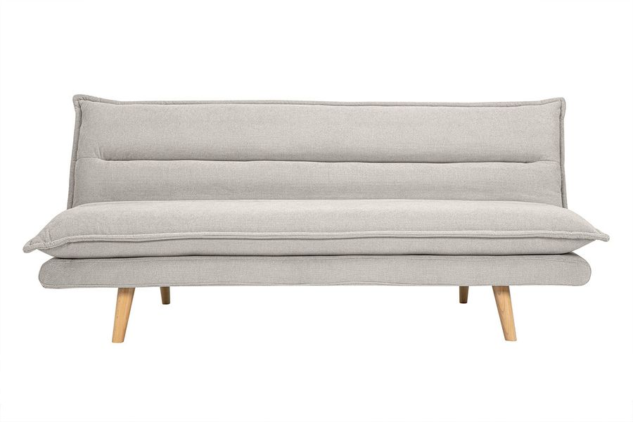 Canapé convertible 3 places en tissu chenille beige et bois clair BINGO