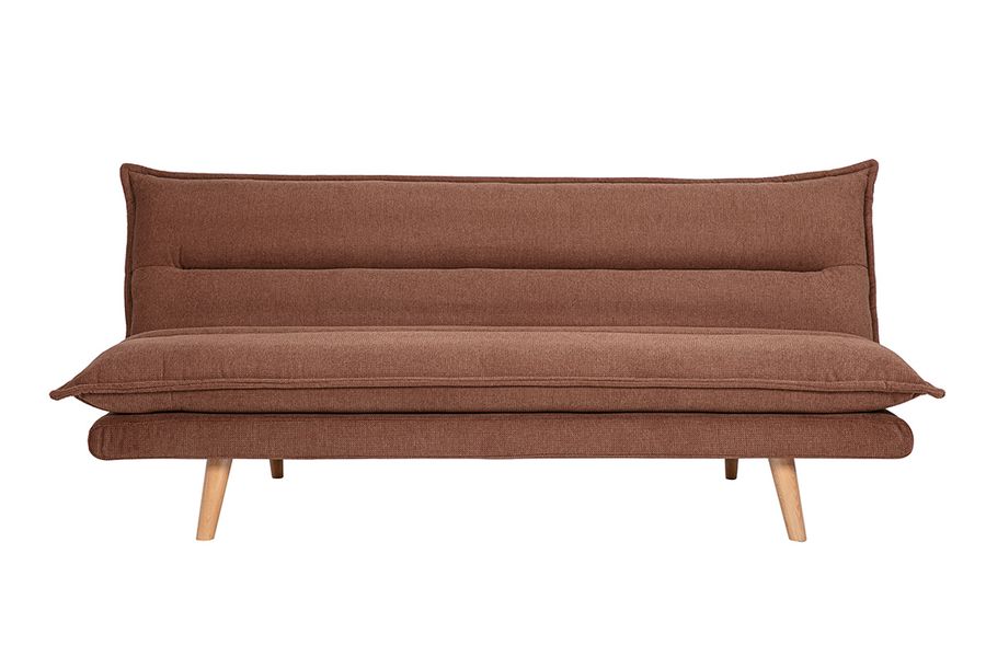 Canapé convertible 3 places en tissu chenille terre brûlée et bois clair BINGO