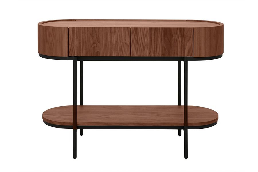 Console design avec tiroirs en bois foncé noyer et métal noir L110 cm SKYE