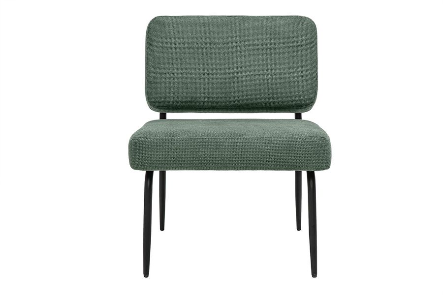Fauteuil en tissu chenille vert kaki et métal noir VEDANA
