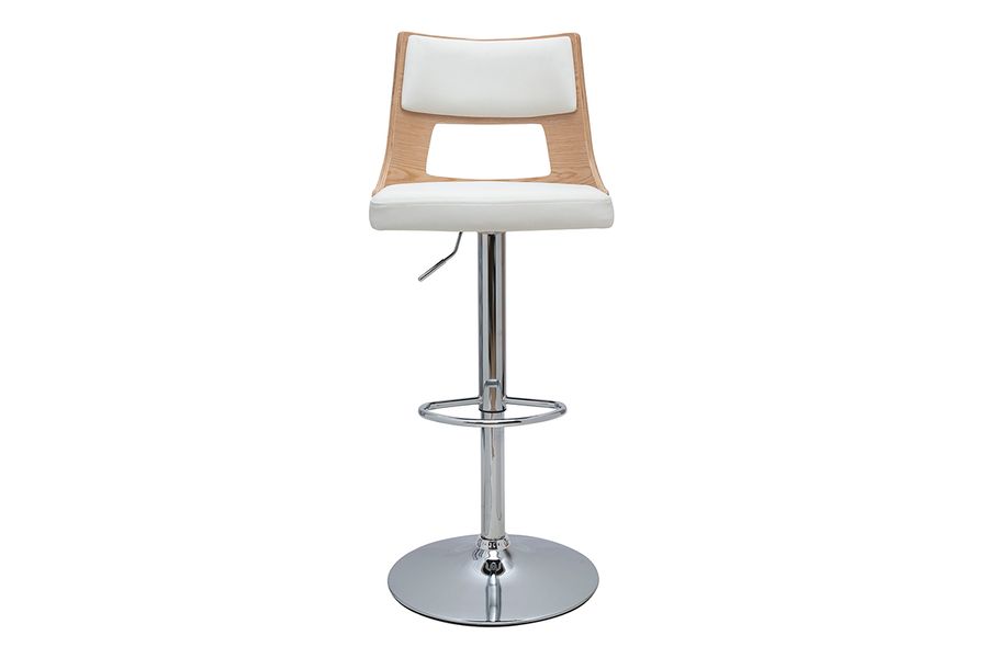 Tabouret de bar réglable pivotants 360° blanc et bois clair GARBO