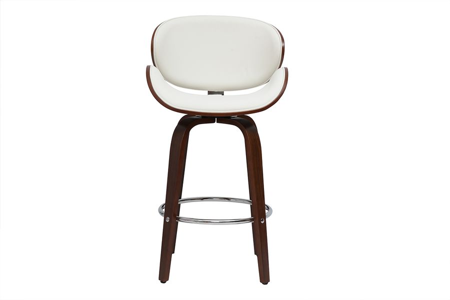 Tabouret de bar pivotant blanc et bois foncé 65 cm WALNUT