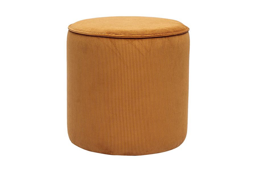Pouf rond en tissu velours côtelé jaune curry D40 cm PAUL