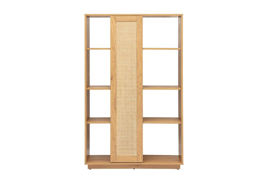 Bibliothèque séparatrice avec rangements finition bois clair chêne et cannage rotin L100 cm ALICANTE