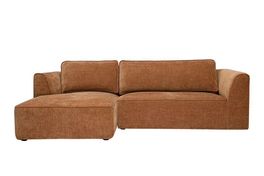 Canapé d'angle gauche design en tissu effet velours texturé terre brûlée 3 places GRAMMY